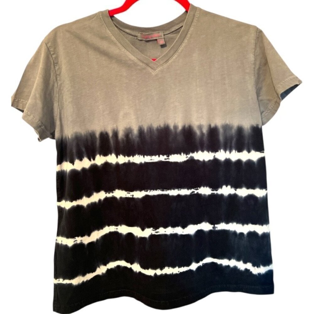 Fresh Produce Women's Gray Blue Tie Dyed Print V- Neck T Shirt Size Small